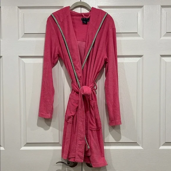 RALPH LAUREN Terry Cloth Bathrobe Hot Pink Green Gingham Womens Size XS Small - Picture 1 of 9